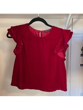 ZARA Red Flutter Sleeve Women's Top SIZE M